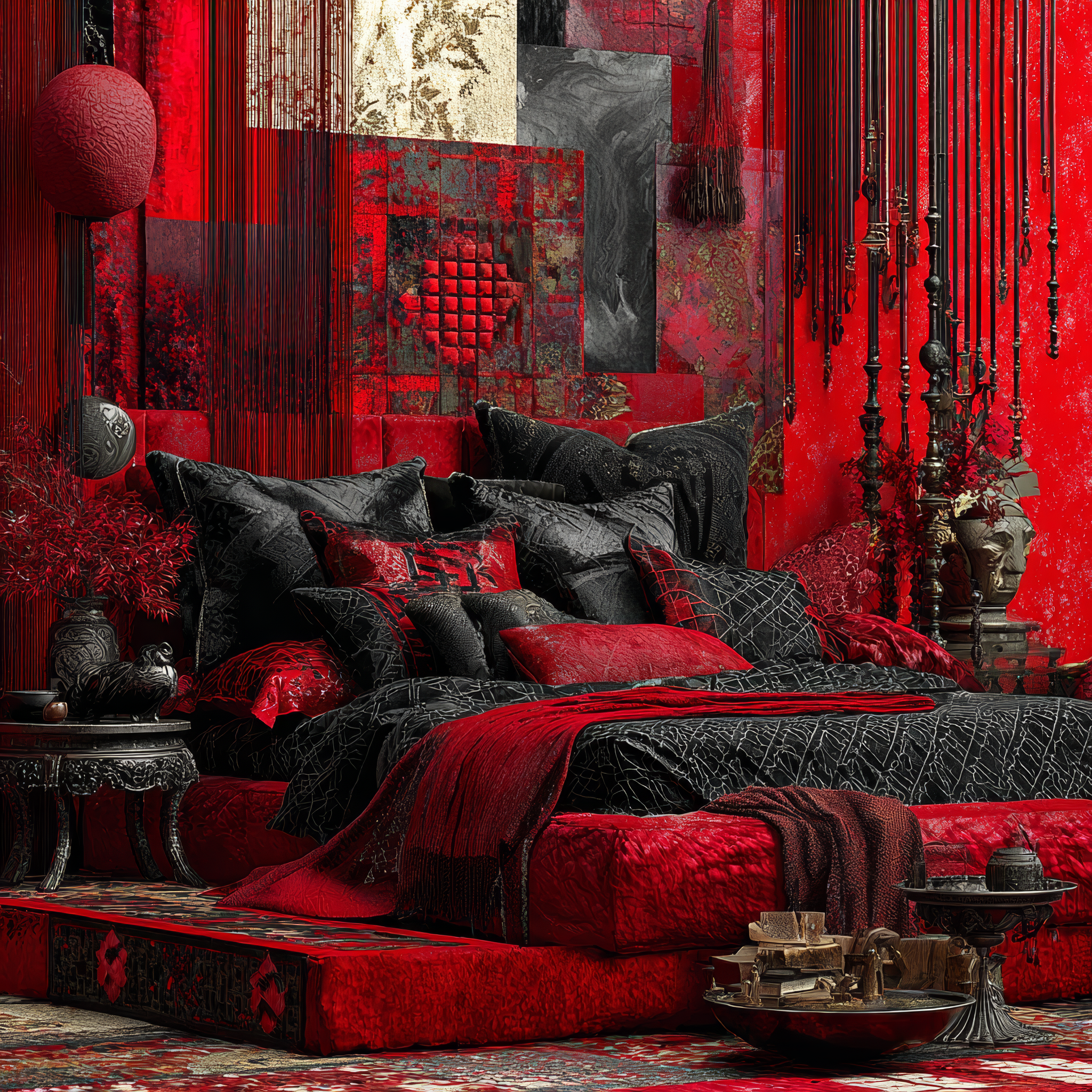 Luxurious red and black bedroom